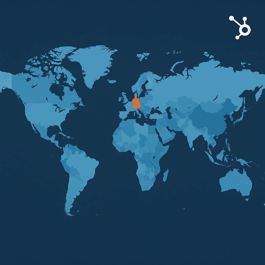 A digital and HubSpotthemed world map with Germany at the center Emphasize that America Canada Chile Asian countries and the Middle East are secondary regions-1